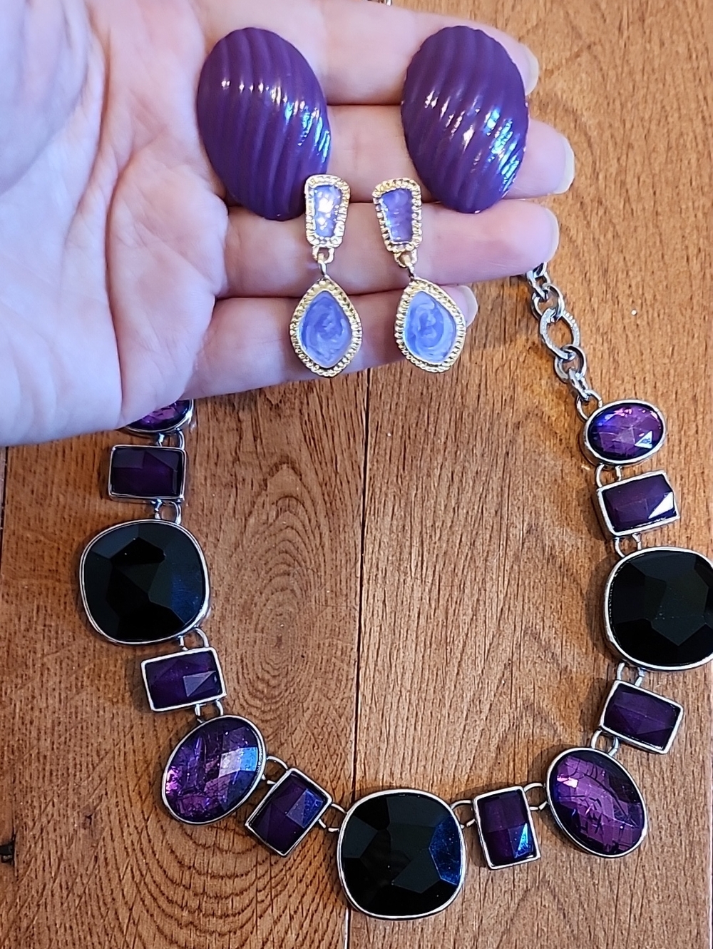 White House Black Market Purple Necklace + 2 Pairs Earings